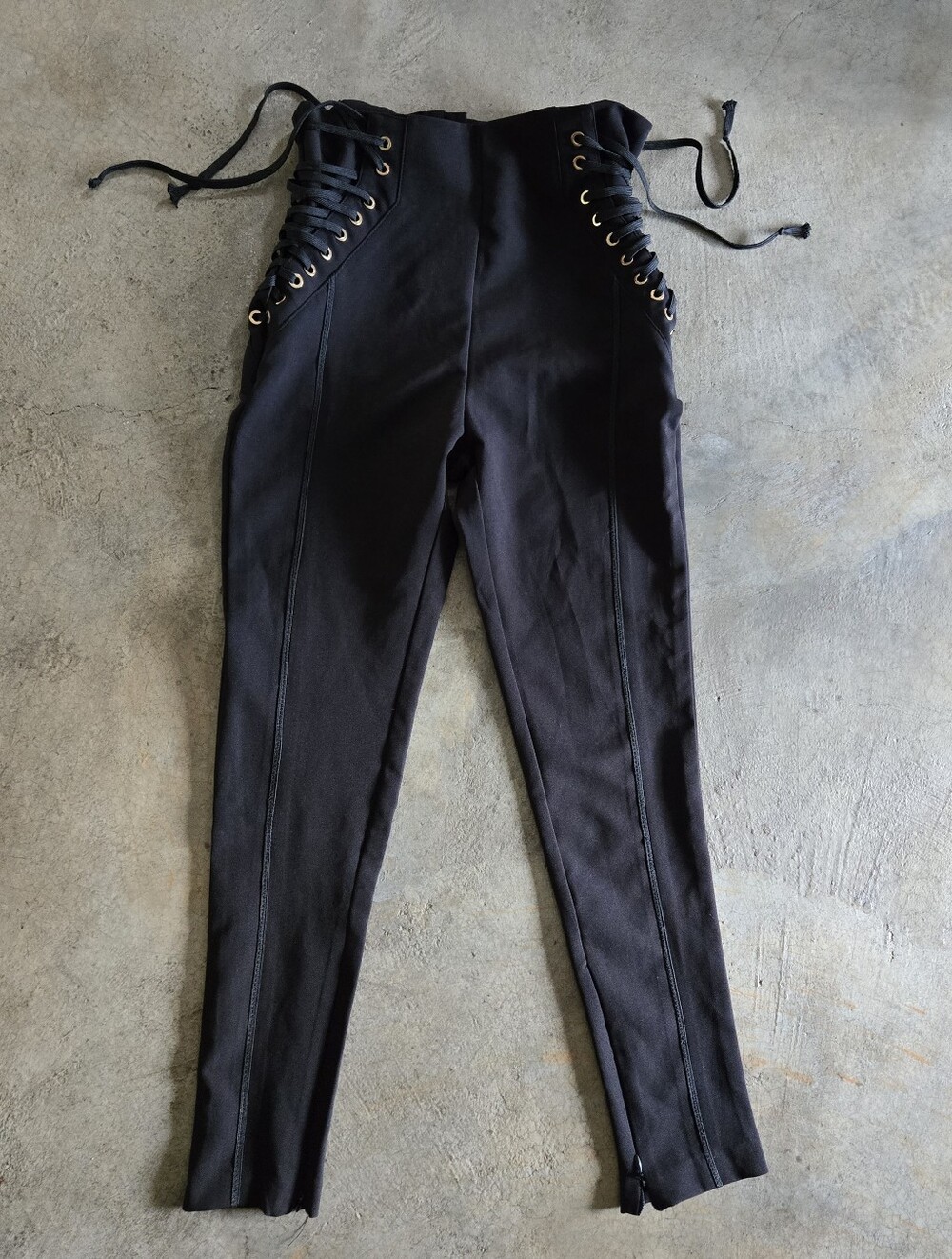Vintage 90s Side Lace Up Corset Tie Black Skinny High Waist Pants